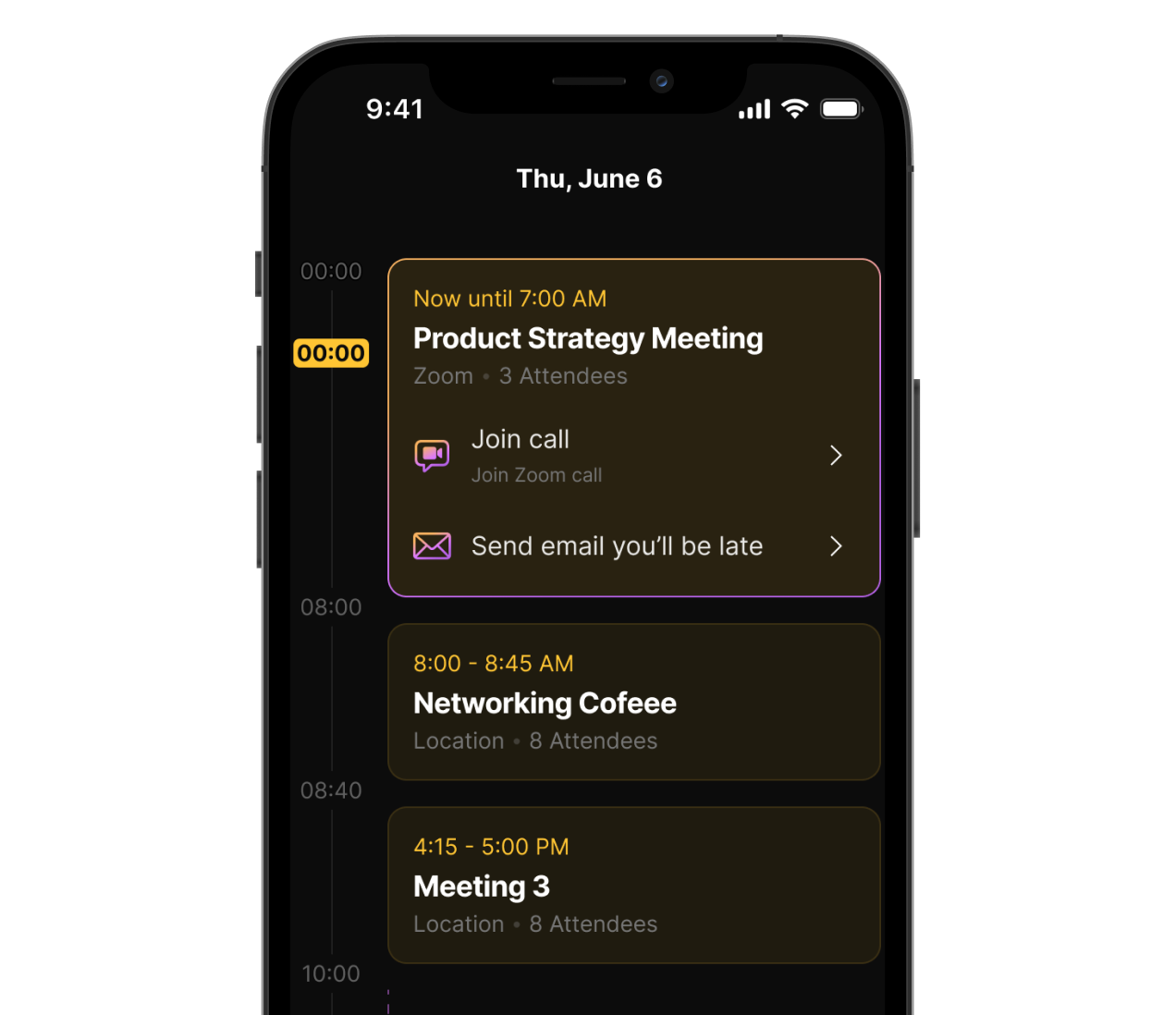 iphone mockup of the calendar timeline